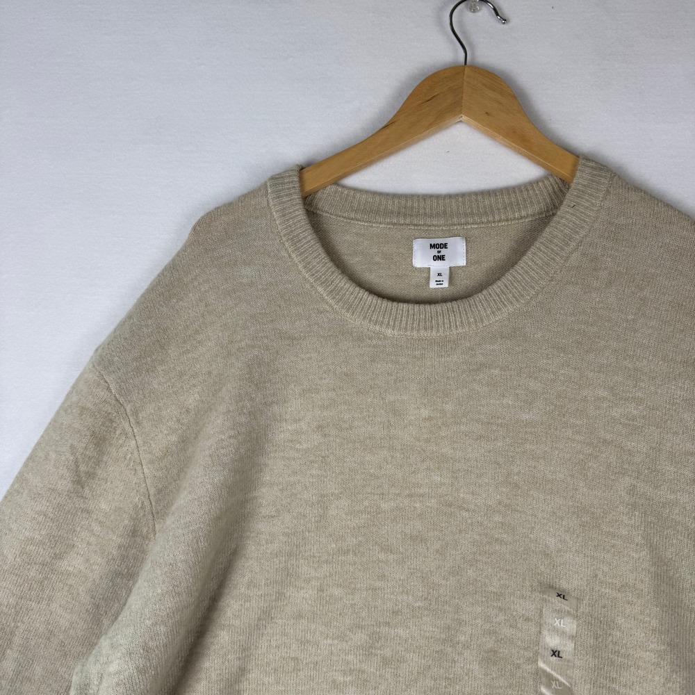 Mode of One Mens Dark Ecru Crew Neck Sweater XL New 100195026MN Beige Fine Knit - Picture 10 of 16
